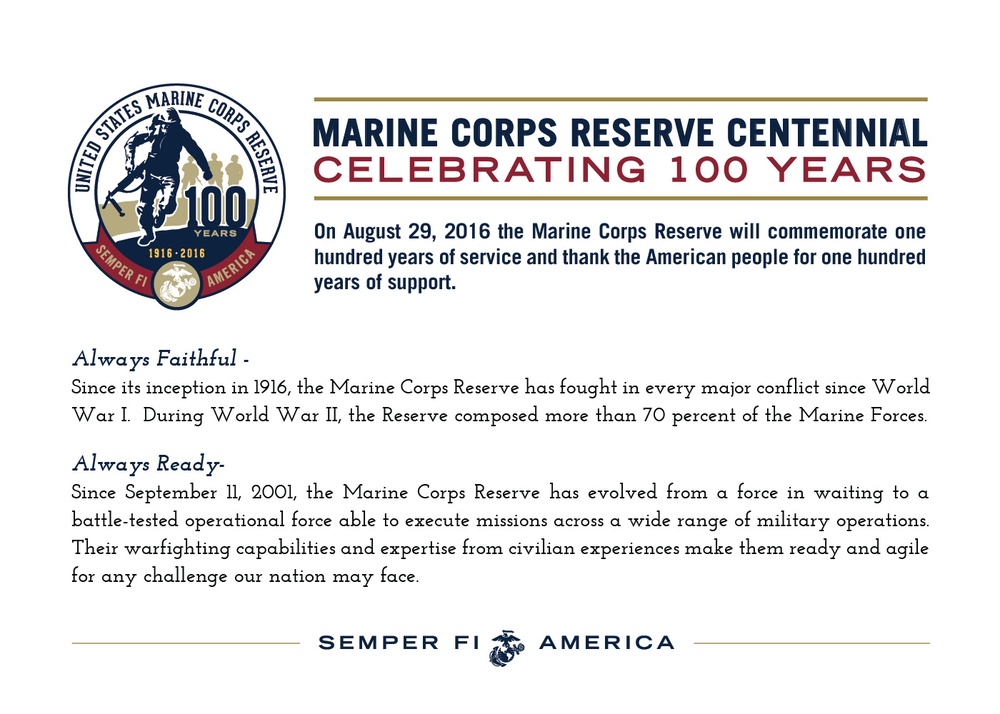 Marine Corps Reserve Centennial Insert for Navy League Dinner Invite