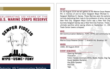 Marine Corps Reserve Centennial-Themed 9/11 Remembrance Ceremony Invite