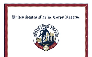 Marine Corps Reserve Centennial Commander&amp;#39;s Certificate 2