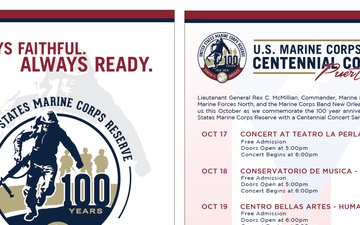 Marine Corps Reserve Centennial Concerts Info Card for Puerto Rico