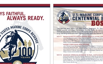 Marine Corps Reserve Centennial Boston Events Information Card