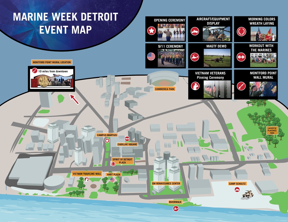 Marine Week Detroit event map