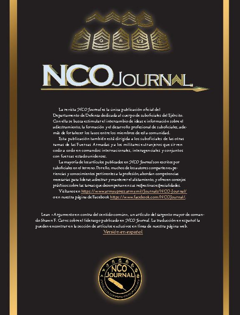 Military Review Hispano-American 3rd Quarter 2019 NCO Journal Information - Back Cover