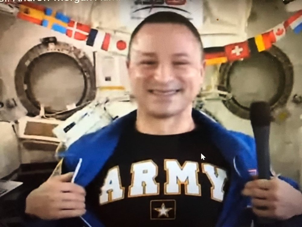 Col. Andrew Morgan during administration of oath of enlistment aboard International Space Station