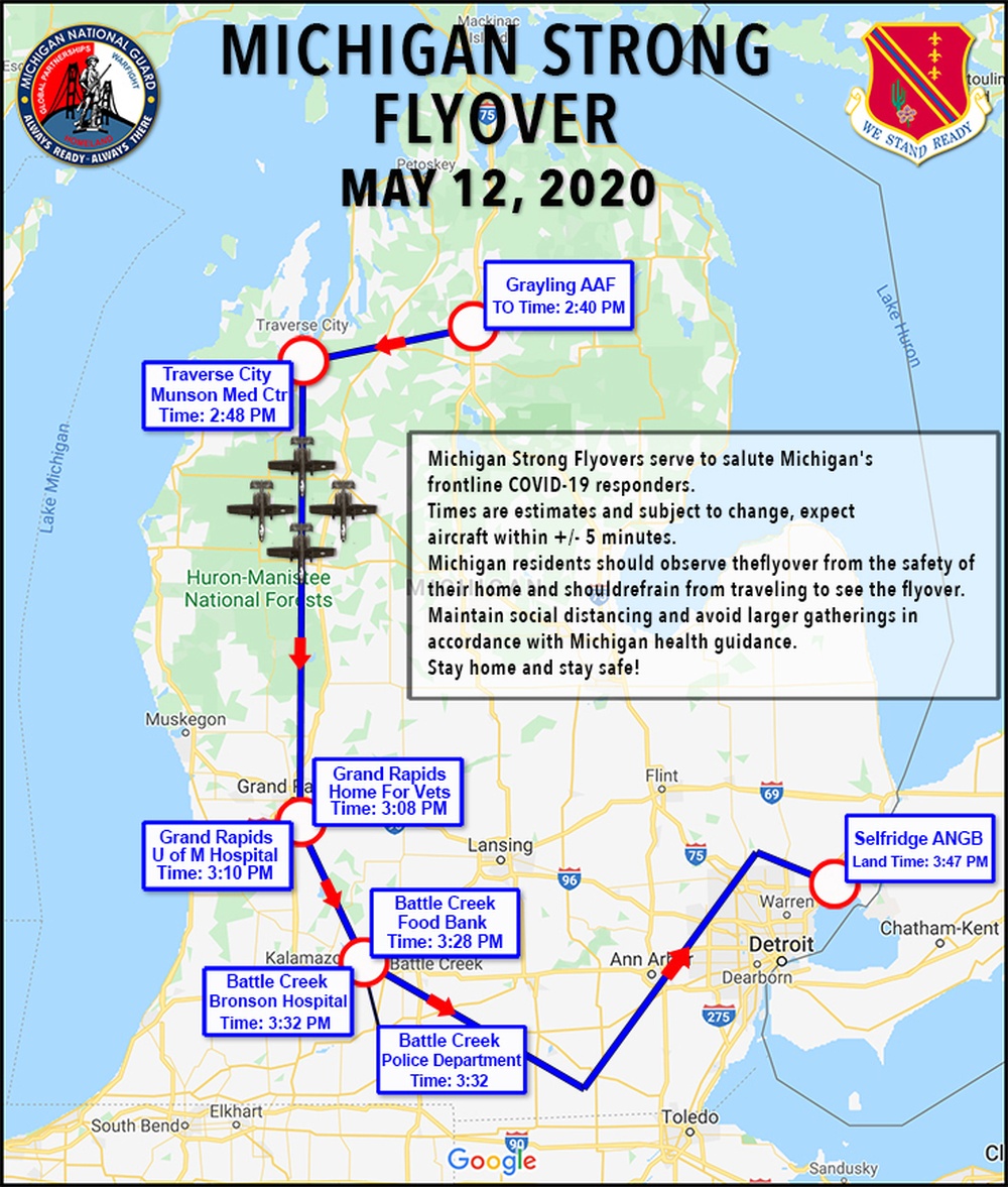 A-10 Route for Michigan Strong Flyovers