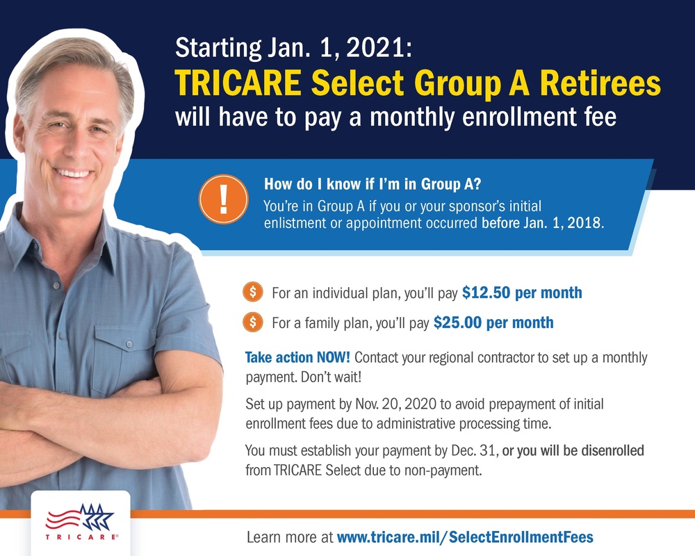 New Enrollment Fees for TRICARE Select Group A Retirees Starting Jan 1, 2021