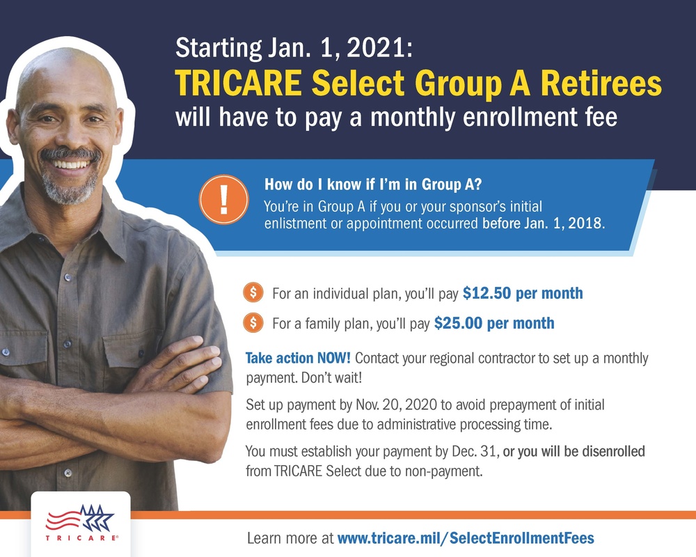 New Enrollment Fees for TRICARE Select Group A Retirees Starting Jan 1, 2021