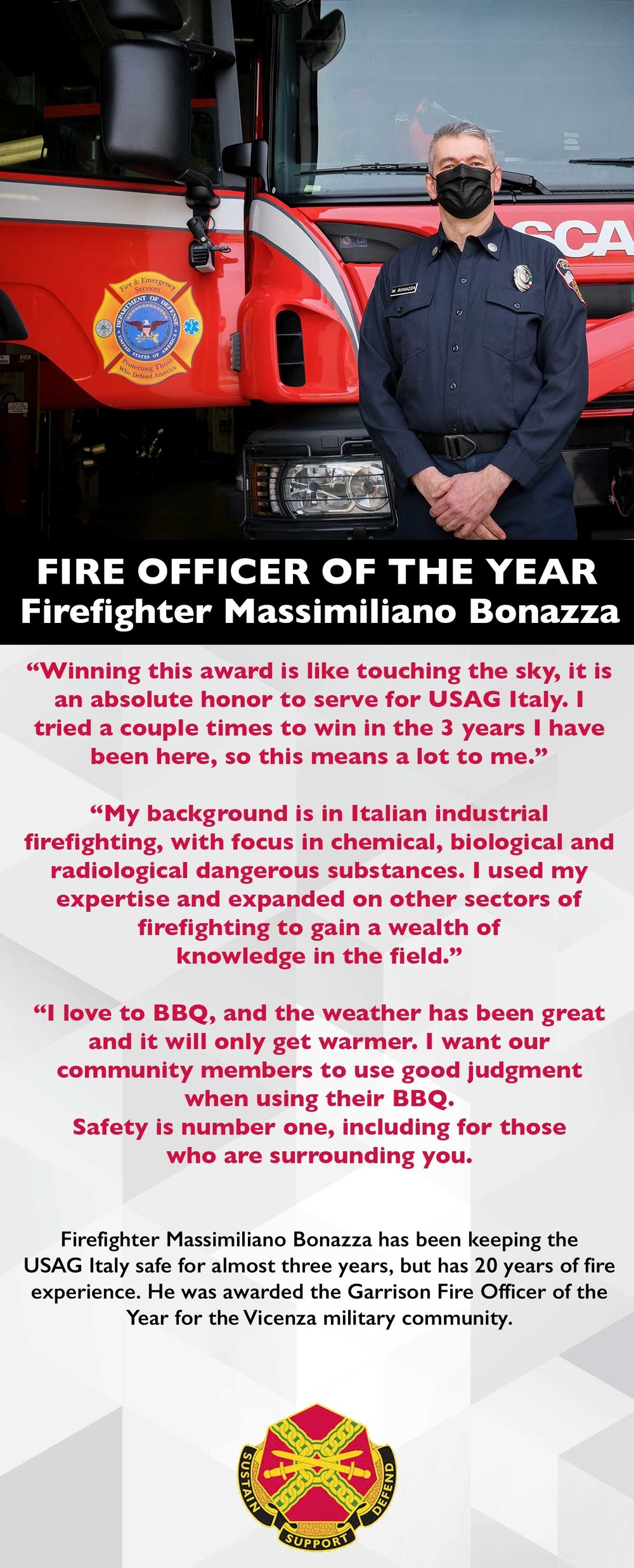 USAg Italy Firefighter of the year for Vicenza military community.