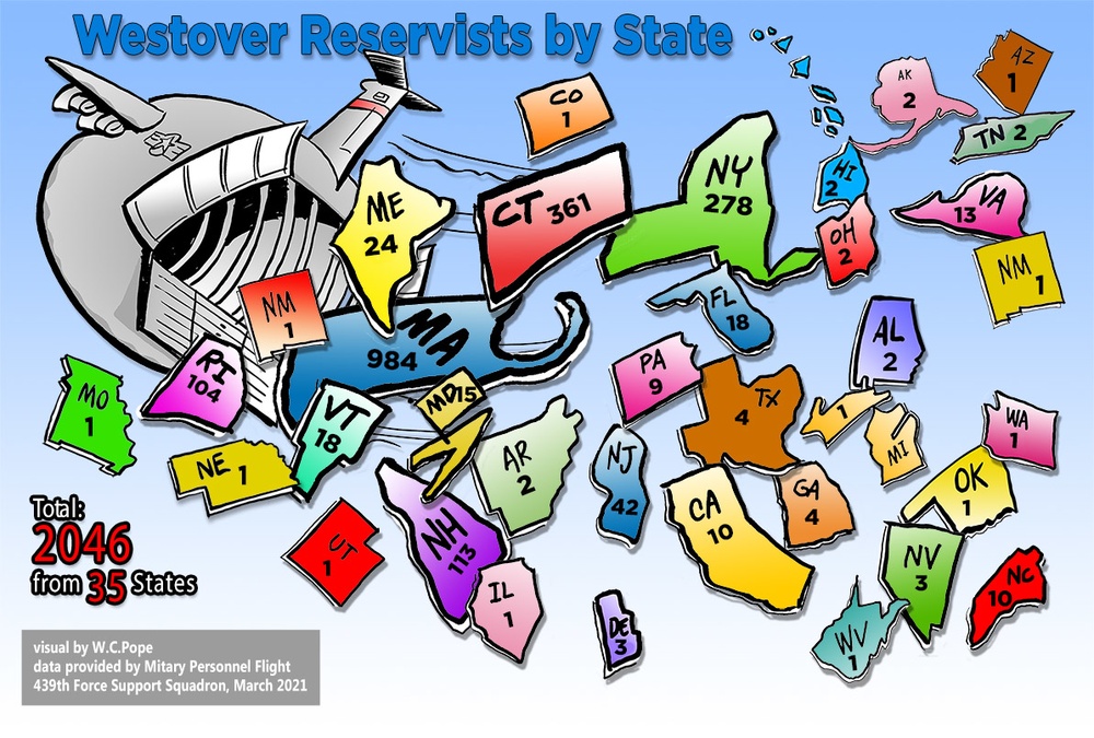 Westover Reservists by State 2021 graphic