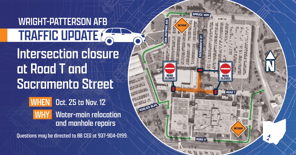 Traffic Graphic - Intersection closure at Road T and Sacramento Street