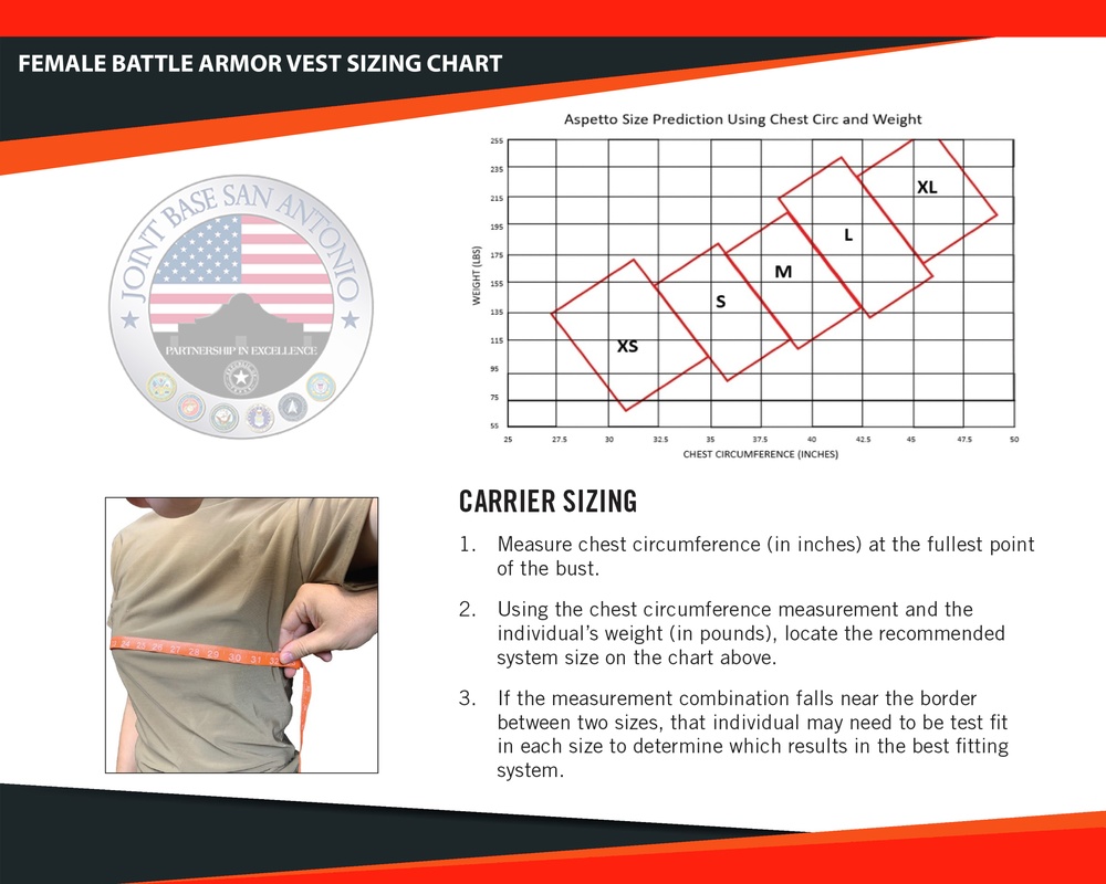 Female Battle Armor vest sizing chart