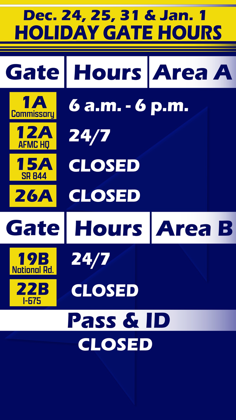 Holiday &amp; Family Gate hours WPAFB