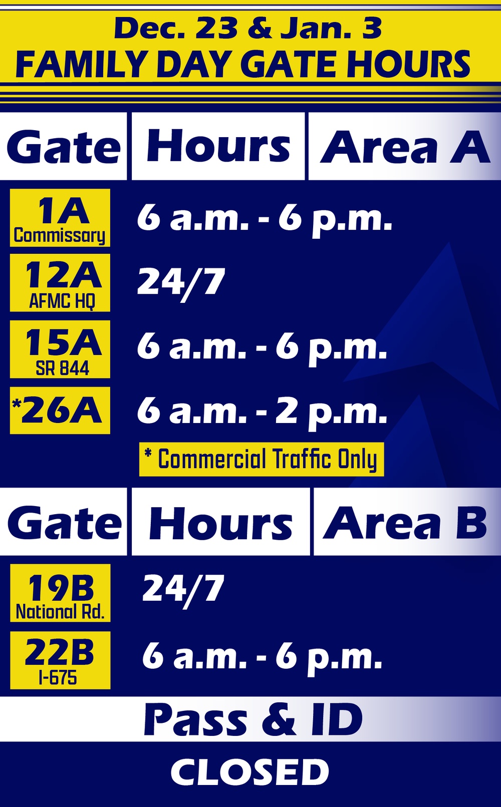 Holiday &amp; Family Gate hours WPAFB