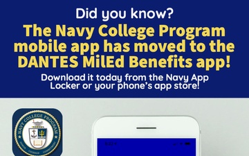 The Navy College Program Mobile App Moves to the DANTES MilEd Benefits App