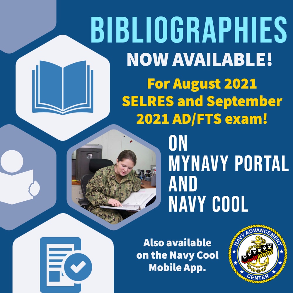 Bibliographies Are Now Available for the August 2021 SELRES and September 2021 Active Duty and Full-Time Support Exams.