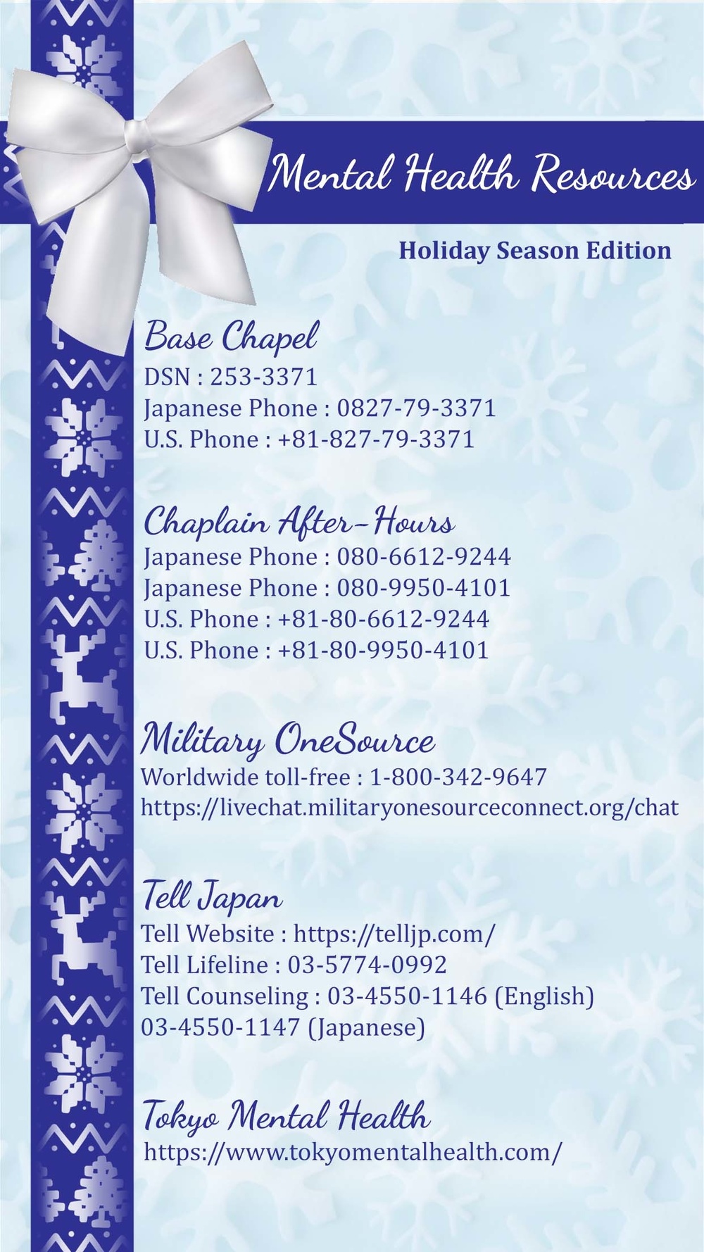 MCAS Iwakuni Holiday Mental Health Resources 2021