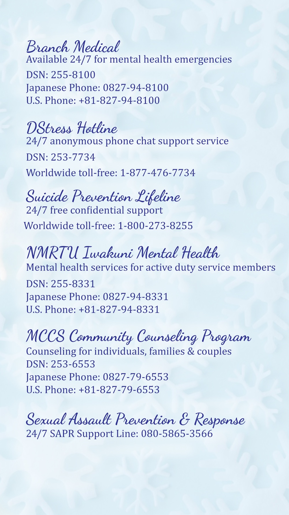 MCAS Iwakuni Holiday Mental Health Resources 2021