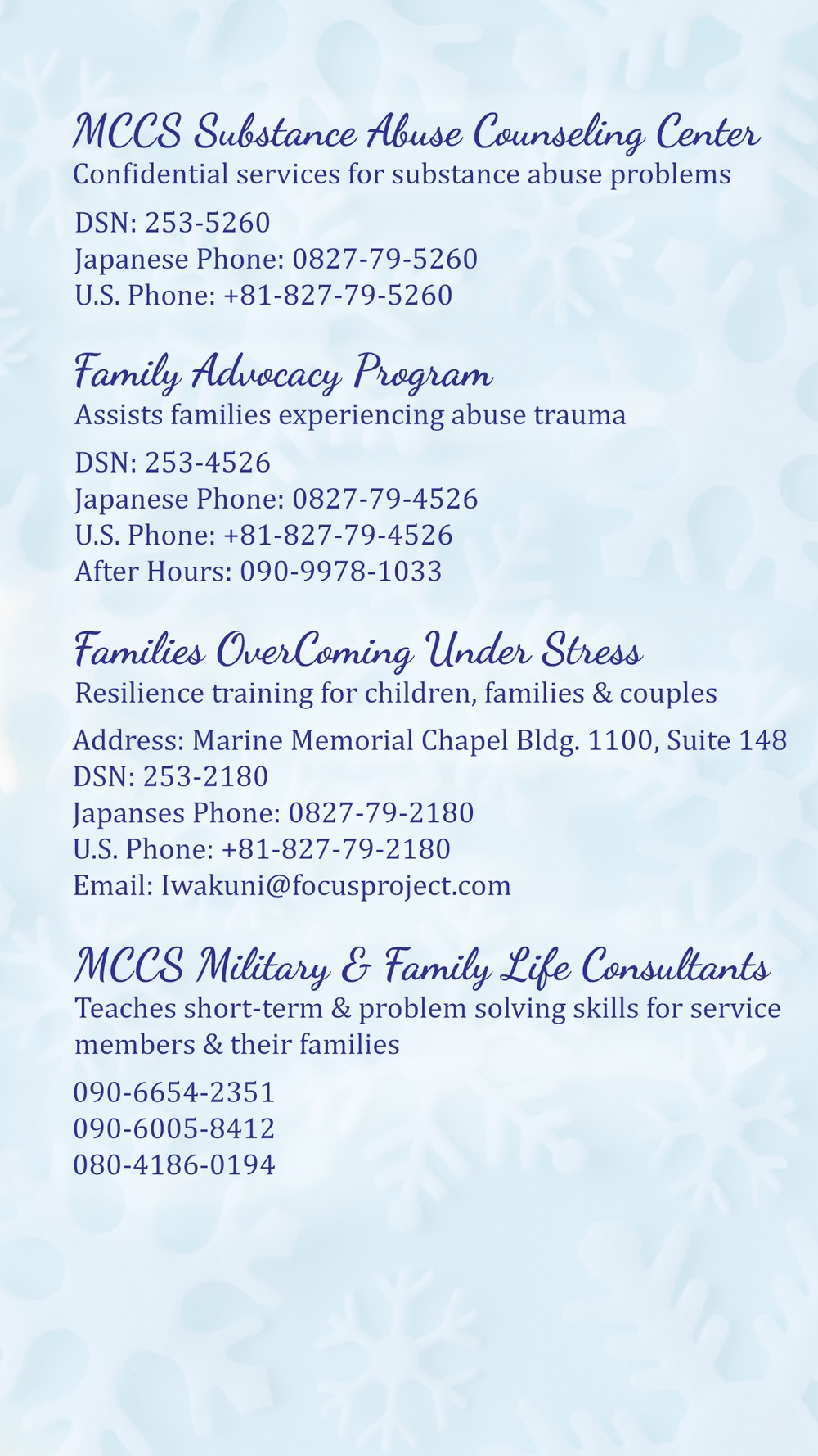 MCAS Iwakuni Holiday Mental Health Resources 2021