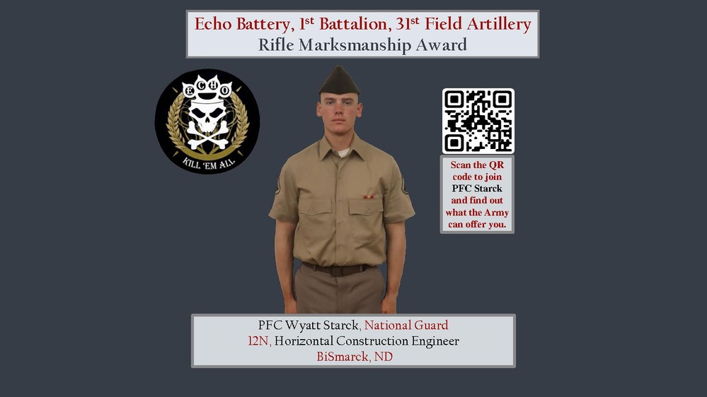 Echo BTRY 1st BN 31st FA Class 63-22 Rifle Marksmanship Award