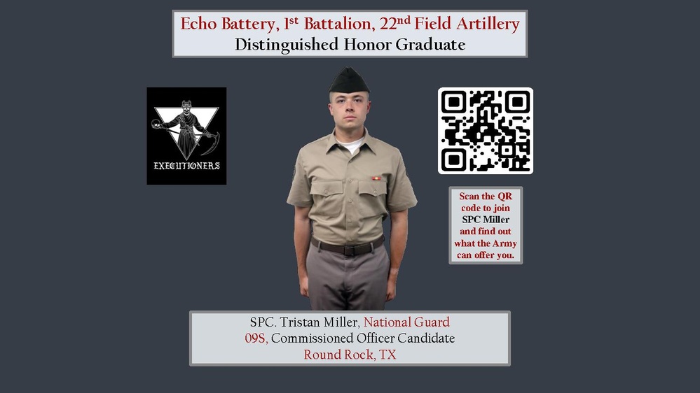 Echo BTRY 1st BN 22nd FA Class 62-22 Distinguished Honor Graduate