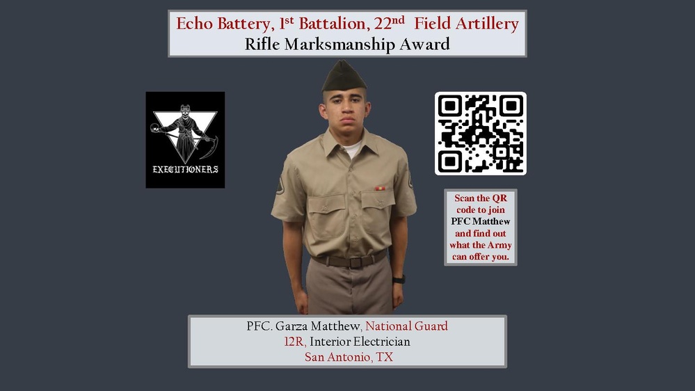 Echo BTRY 1st BN 22nd FA Class 62-22 Rifle Marksmanship Award