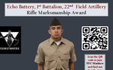 Echo BTRY 1st BN 22nd FA Class 62-22 Rifle Marksmanship Award