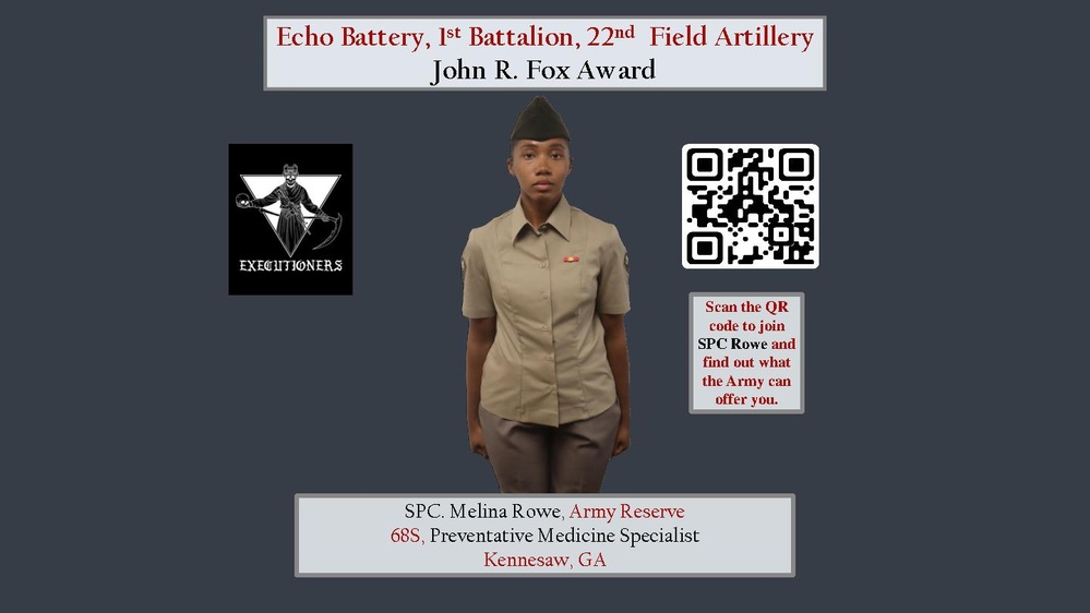 Echo BTRY 1st BN 22nd FA Class 62-22 John R. Fox Award