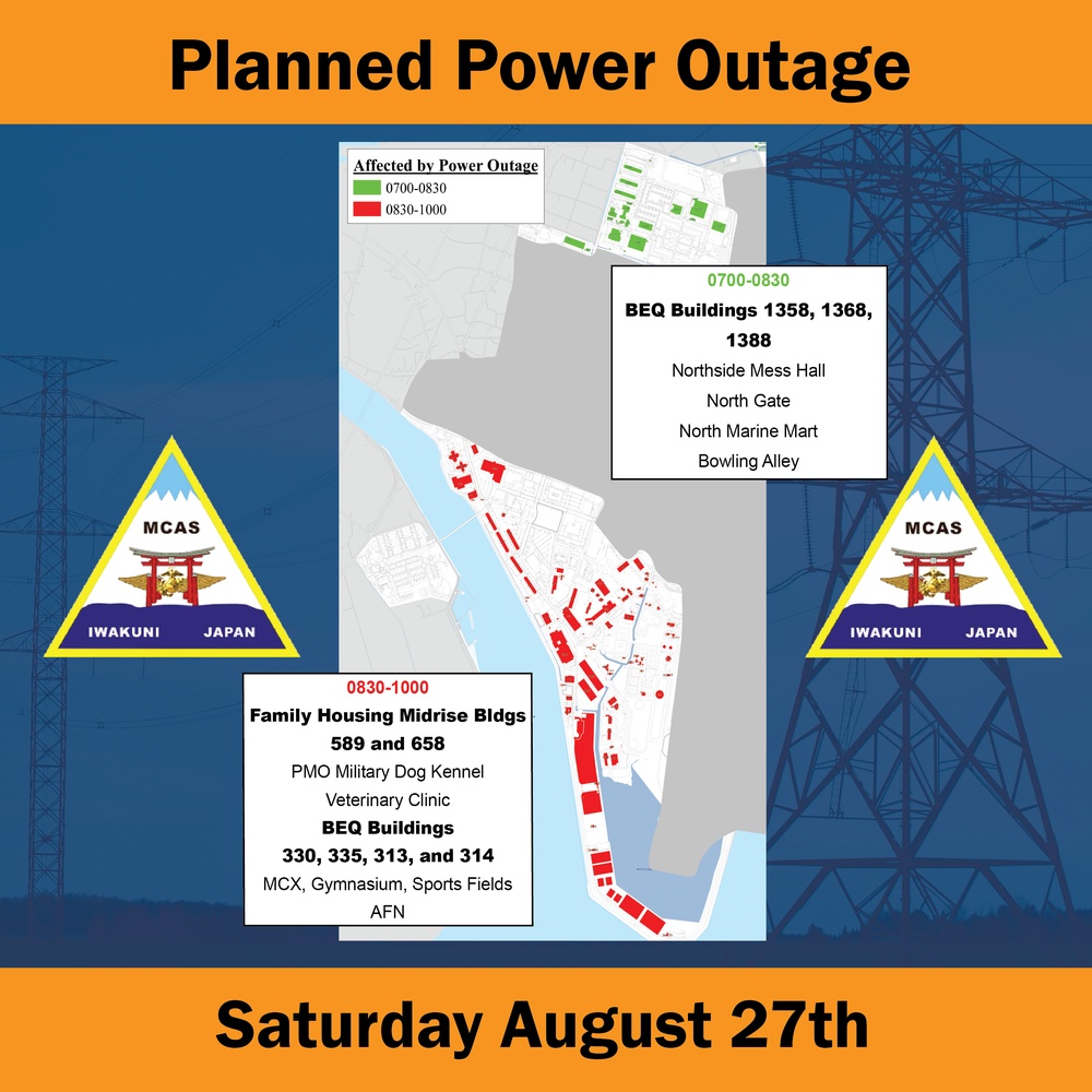 Marine Corps Air Station Iwakuni Power Outage Sign