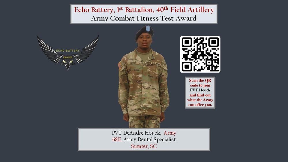 Echo BTRY 1st BN 40th FA Class 64-22 Physical Fitness Award