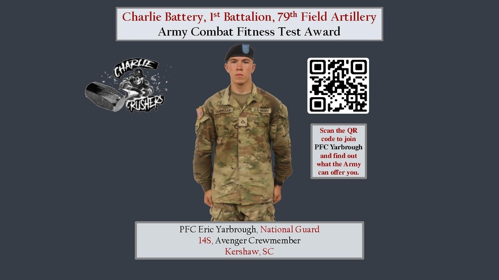 Charlie BTRY 1st BN 79th FA Class 65-22 Physical Fitness Award