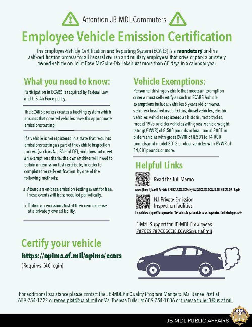 JB MDL Employee Vehicle Emission Certification