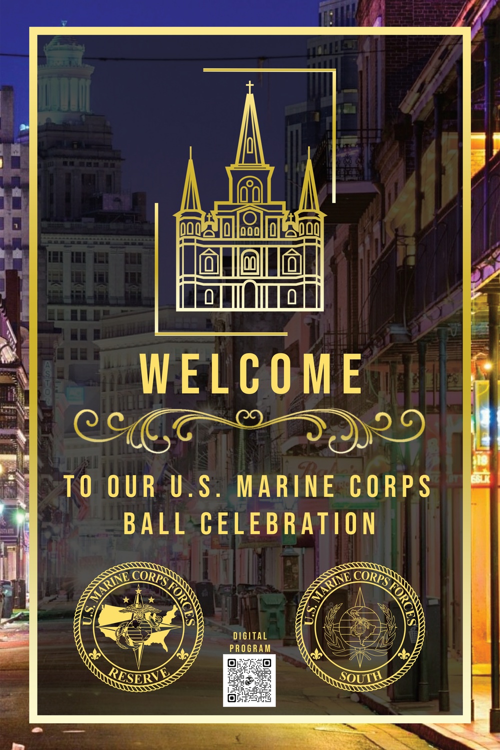 MARFORRES and MARFORSOUTH Marine Corps ball celebration welcome poster