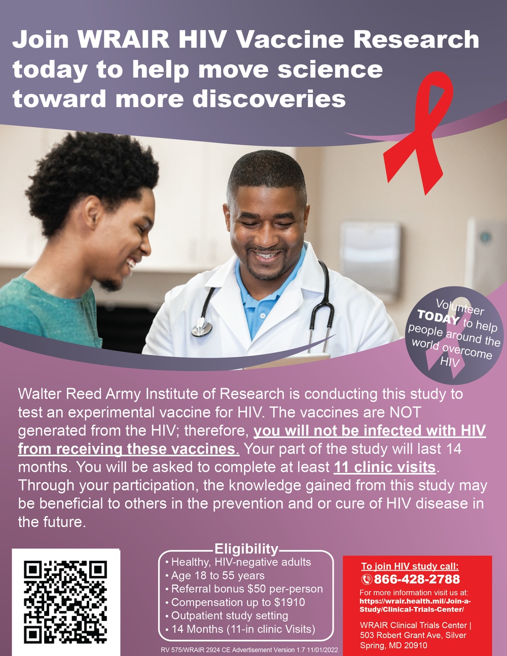 Walter Reed Army Institute of Research Clinical Trials Center HIV Vaccine Trail Flyers