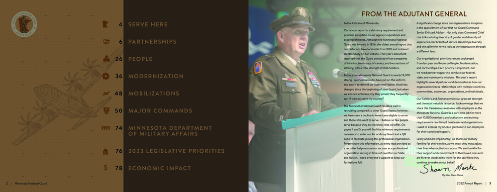 Minnesota National Guard 2022 Annual Report Contents Page