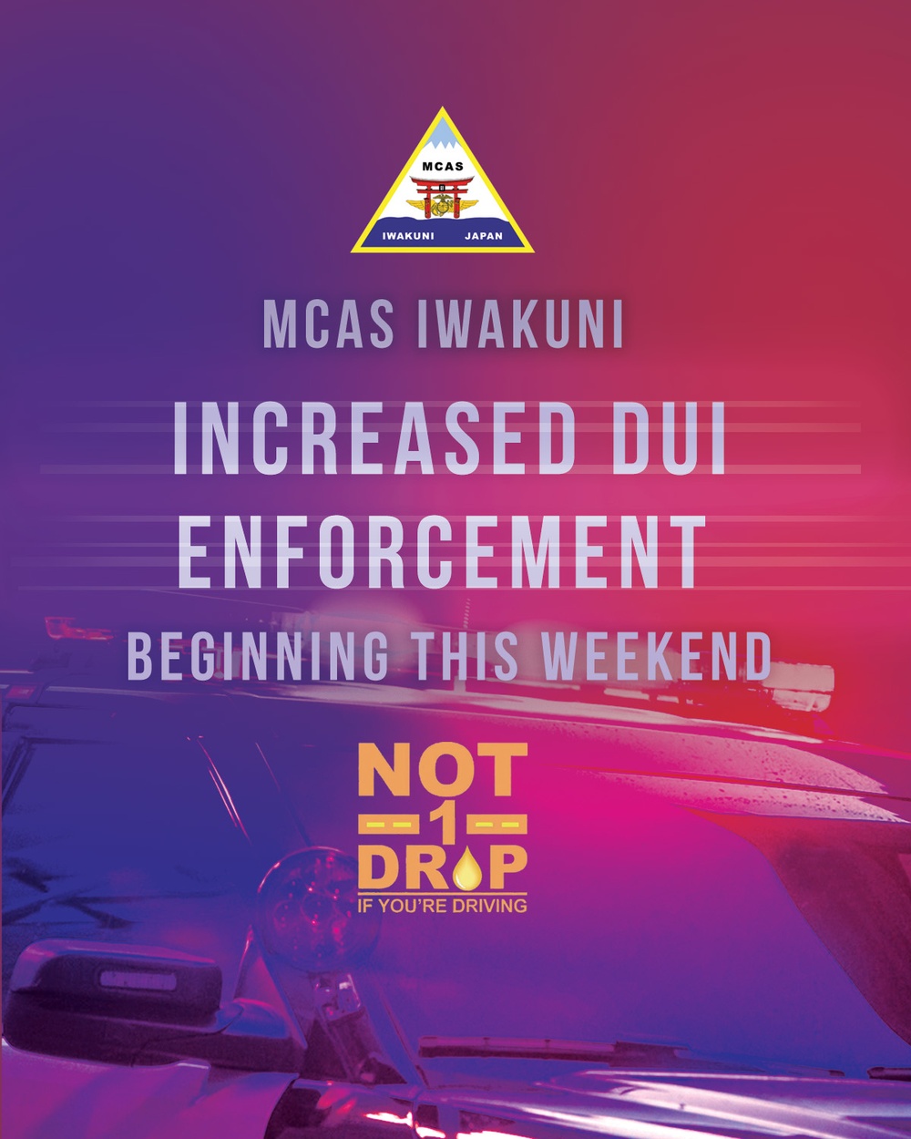 Marine Corps Air Station Iwakuni increased DUI enforcement sign