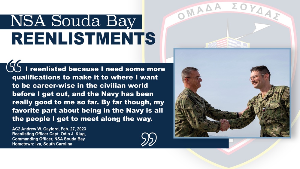 NSA Souda Bay’s Air Traffic Controller 2nd Class Andrew W. Gaylord Reenlistment Ceremony