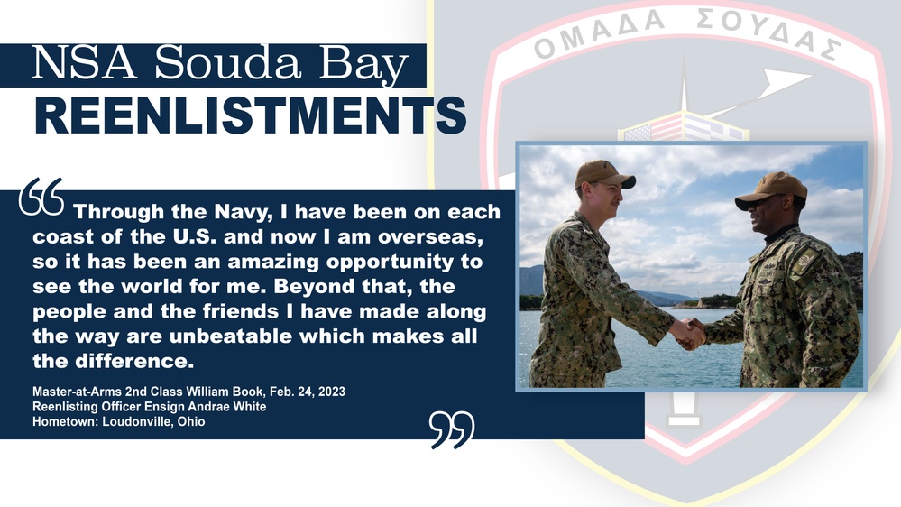 NSA Souda Bay’s Master-at-Arms 2nd Class William Book Reenlistment Ceremony