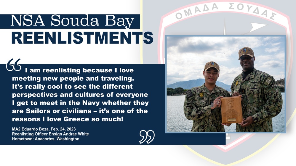 NSA Souda Bay’s Master-at-Arms 2nd Class Eduardo Boza Reenlistment Ceremony