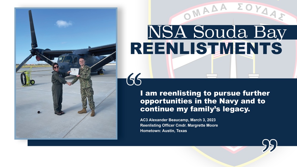 NSA Souda Bay’s Air Traffic Controller 3rd Class Alexander Beaucamp Reenlistment Ceremony