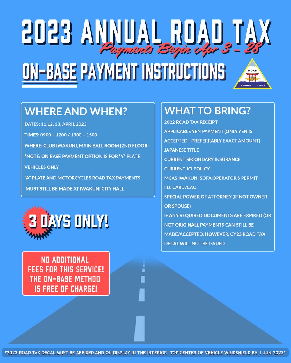 Marine Corps Air Station Iwakuni 2023 Annual Road Tax Graphic