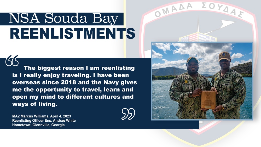 NSA Souda Bay’s Master-at-Arms 2nd Class Marcus Williams Reenlistment Ceremony