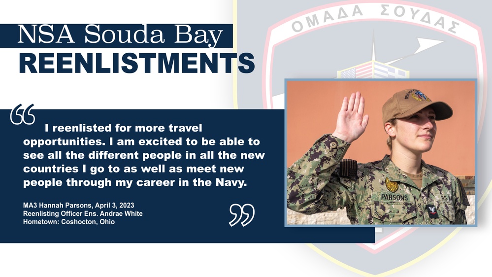 NSA Souda Bay’s Master-at-Arms 3rd Class Hannah Parsons Reenlistment Ceremony