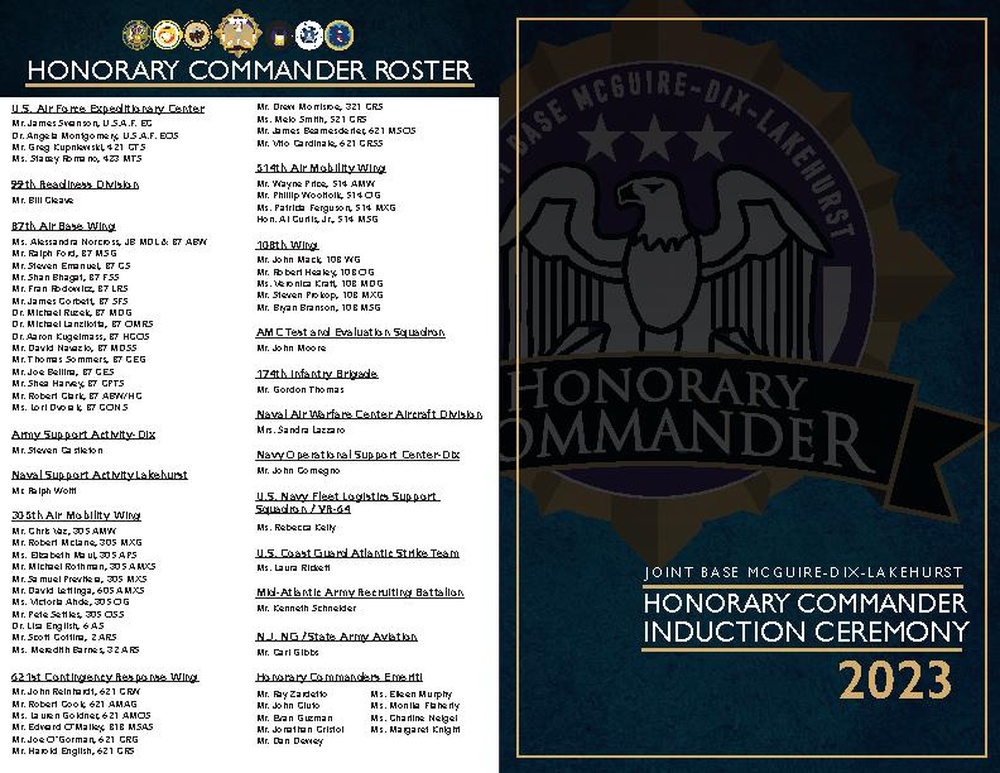 JB MDL Honorary Commander Induction Ceremony Program