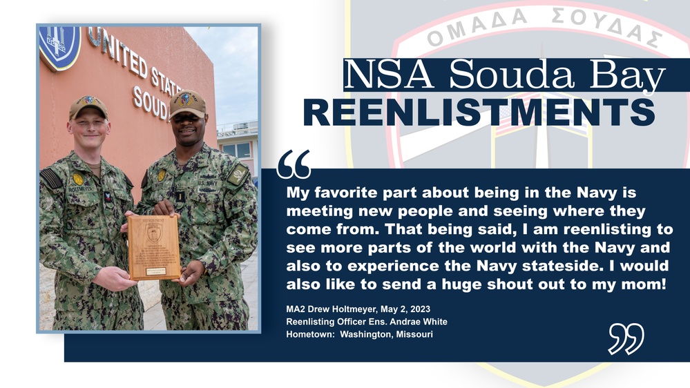 NSA Souda Bay’s Master-at-Arms 2nd Class Drew Holtmeyer’s Reenlistment Ceremony