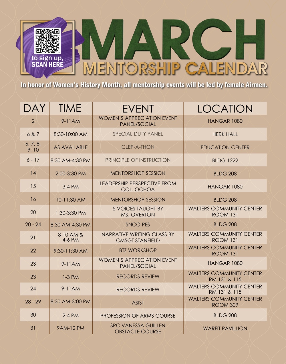 Women's History Month Mentorship Calendar