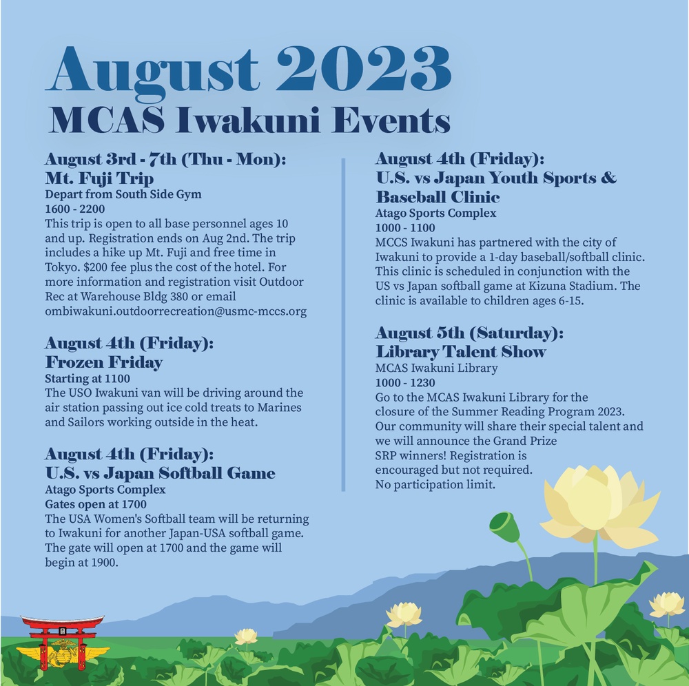 Marine Corps Air Station Iwakuni August 2023 calendar