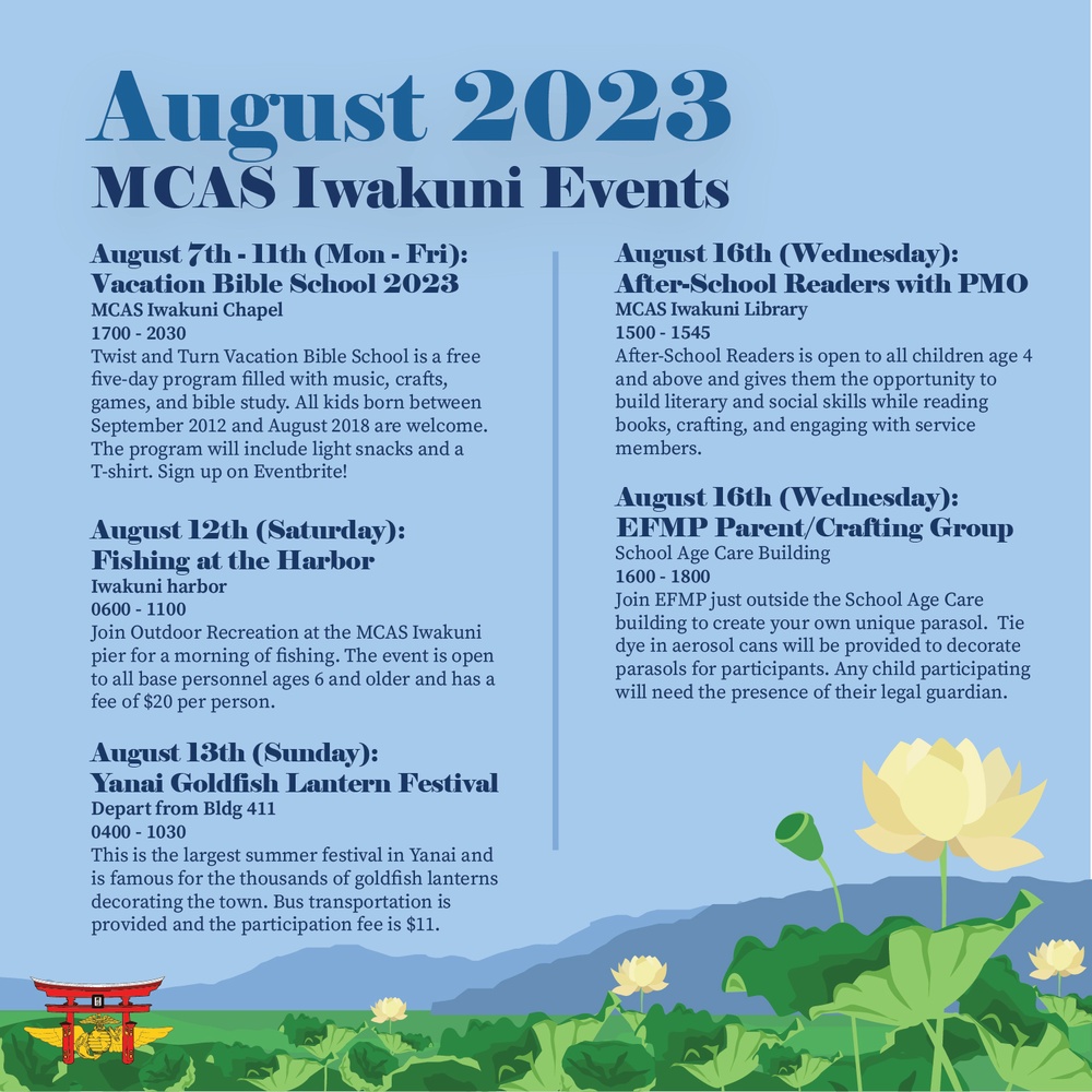 Marine Corps Air Station Iwakuni August 2023 calendar