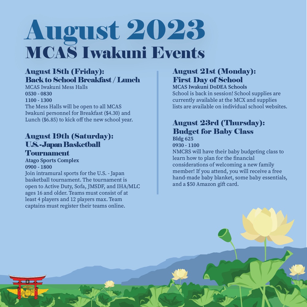 Marine Corps Air Station Iwakuni August 2023 calendar