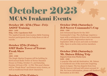 Marine Corps Air Station Iwakuni October 2023 calendar