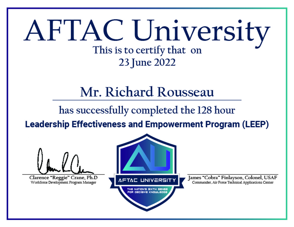 AFTAC University - Certificate